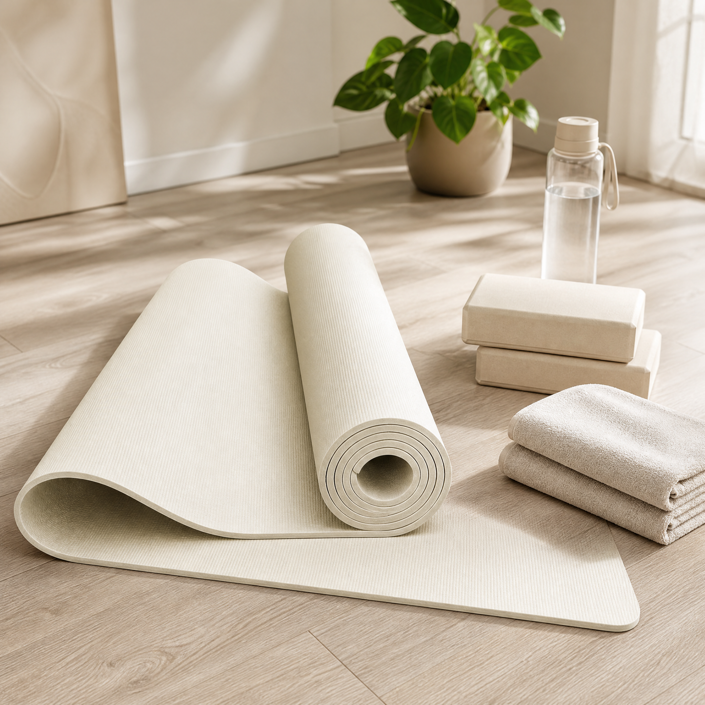 Wellness Essential | Premium Non-Slip Yoga Mat | Home & Studio Practice | For Yoga Enthusiasts | Elegant Ivory Minimalist Design