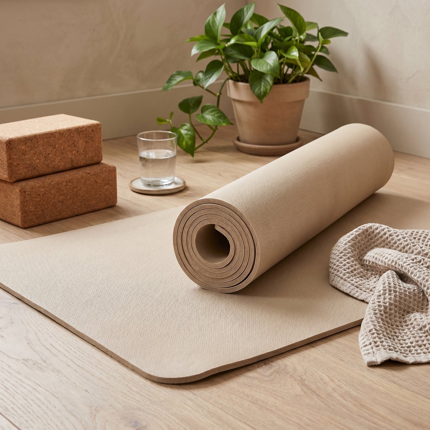 Wellness Lifestyle Essential | Premium Non-Slip Yoga Mat | Home & Studio Exercise | For Yoga Lovers | Elegant Sand Beige Design