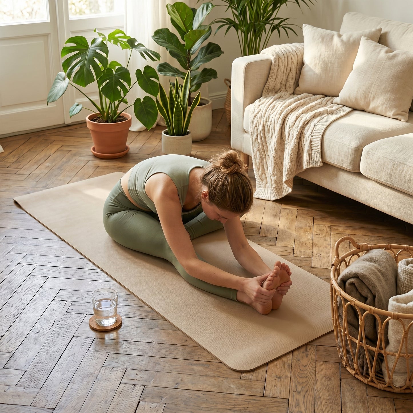 Wellness Lifestyle Essential | Premium Non-Slip Yoga Mat | Home & Studio Exercise | For Yoga Lovers | Elegant Sand Beige Design